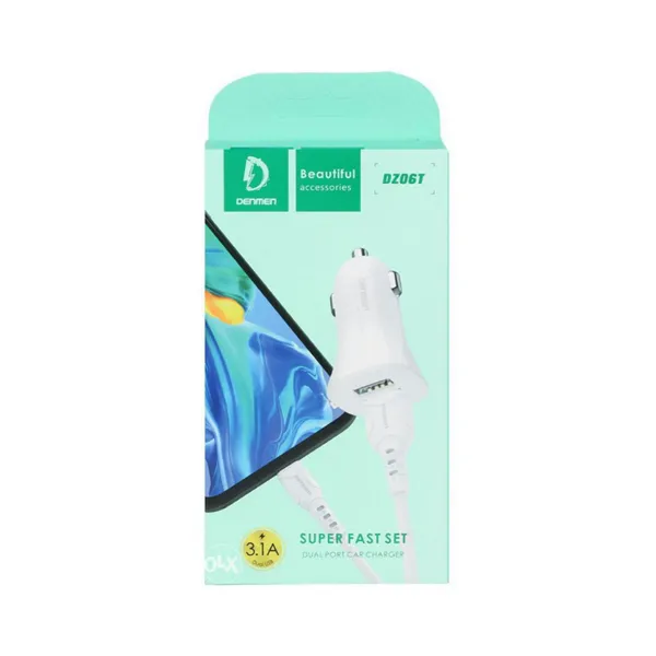 Denmen DZ06T Super Fast Set Dual Port Car Charger - White