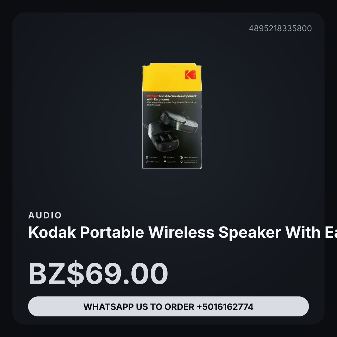 KODAK PORTABLE WIRELESS SPEAKER WITH EARPHONES- PWSWE-6603 - BLUE